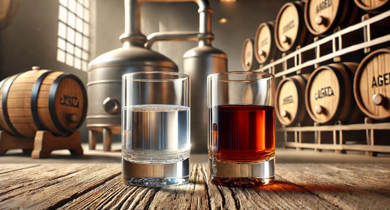 Cachaça branca e envelhecida (imagem gerada por IA)