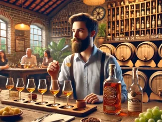 Especialista em degustação de cachaça aplicando técnicas profissionais
