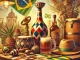 Paisagem da cultura brasileira com garrafa de cachaça em destaque