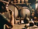 Pessoa degustando cachaça em ambiente rústico com paisagem ao fundo