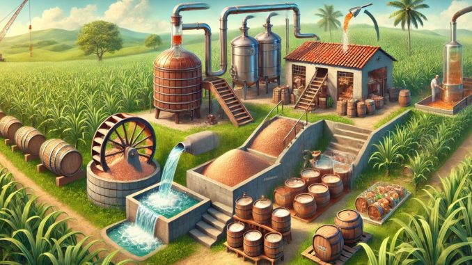 Produção de Cachaça (imagem gerada por IA) Produção de Cachaça (imagem gerada por IA)