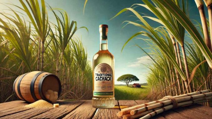 Garrafa de cachaça e cana de açúcar (Imagem: IA)