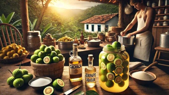 Licor de jenipapo e cachaça (Imagem: IA)