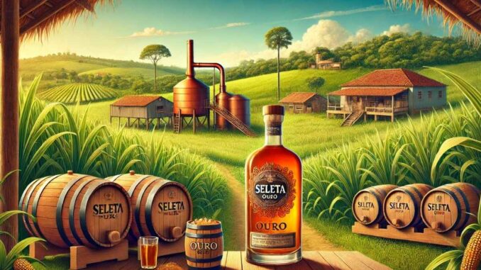 Alambique, barris e garrafa de cachaça (Imagem: IA)